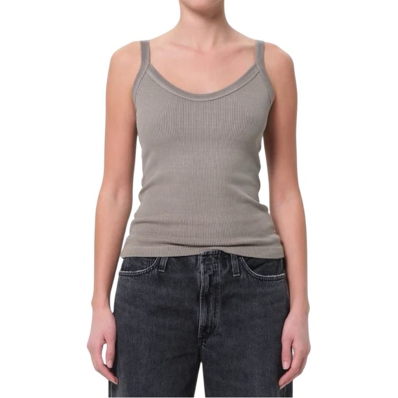 AGOLDE Tops - AGOLDE Jordan Tank - Gray Ribbed V-Neck Organic Cotton Tank Top sz XS